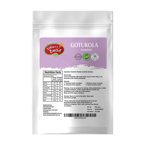 Nature's Basket Gotu Kola (Centella asiatica) Powder - 227 Grams Vegan, Non GMO