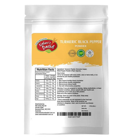Nature's Basket Turmeric (Curcuma Longa) Black Pepper (Piper Nigrum) Powder - 227 Grams