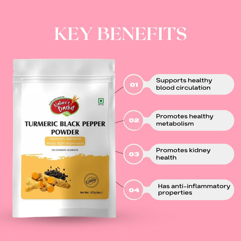Nature's Basket Turmeric (Curcuma Longa) Black Pepper (Piper Nigrum) Powder - 227 Grams