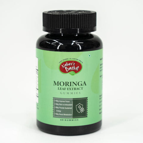 Bottle of Moringa Leaf Extract Gummies on a white background