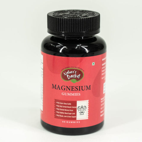Bottle of magnesium gummies on a white background