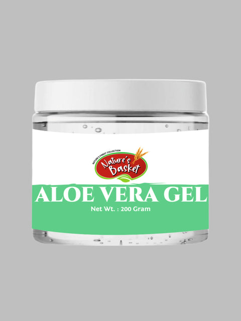 Jar of Nature's Basket Aloe Vera Gel on a white background