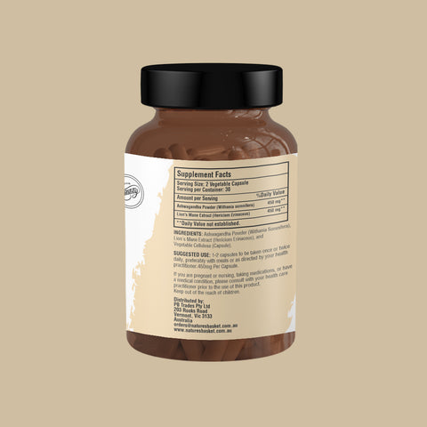 Ashwagandha + Lion’s Mane Capsules – 900mg | 60 Caps | Natures Basket