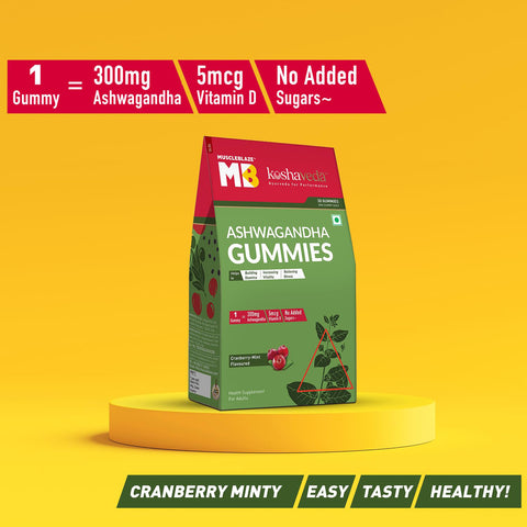 Koshaveda Ashwagandha Gummies Cranberry Mint by MuscleBlaze, 30 gummies