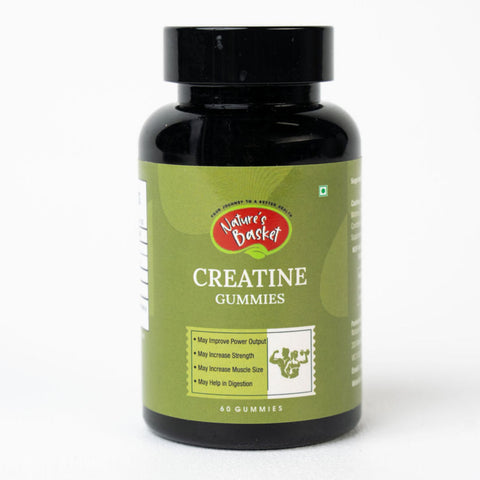 Green bottle of Nature's Best Creatine Gummies on a white background