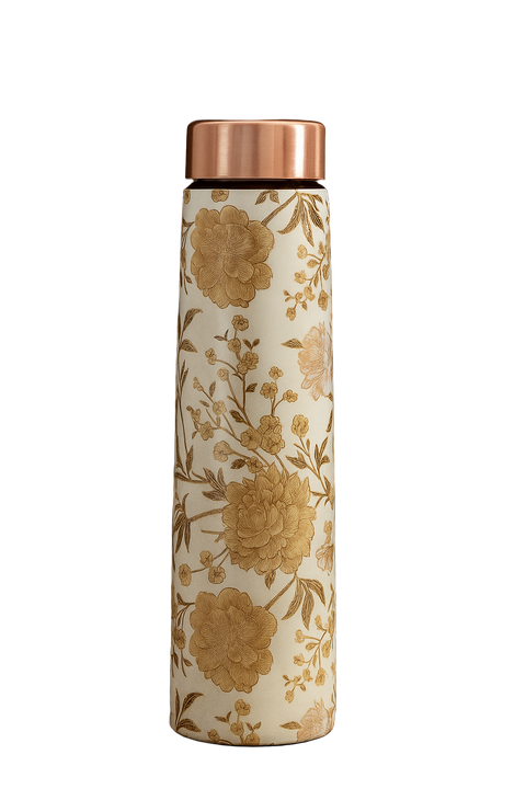Floral-patterned water bottle with copper cap 