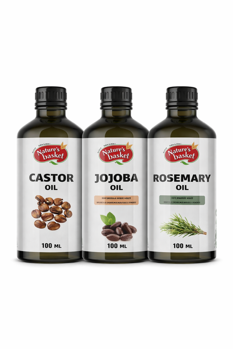 Hair Nourishment Oil Trio – Castor, Jojoba & Rosemary (3 × 100ml)