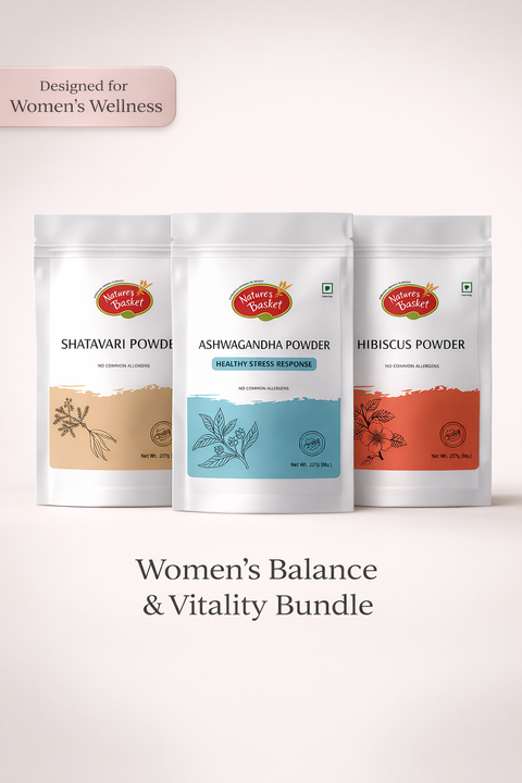 Women’s Balance & Vitality Bundle with Shatavari, Ashwagandha and Hibiscus herbal powders by Nature’s Basket