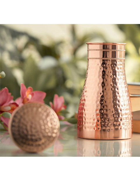 Copper Hammered Bedroom Bottle with Inbuilt Glass 950ml