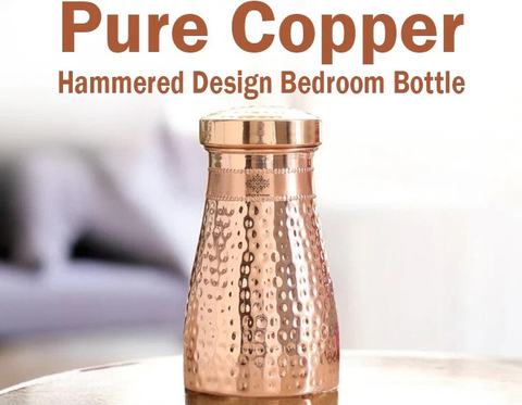 Copper Hammered Bedroom Bottle with Inbuilt Glass 950ml