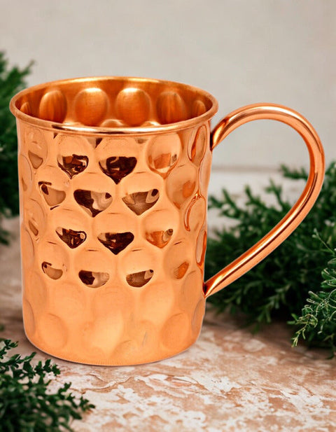 Copper Large Diamond Hammered Mug Handcrafted