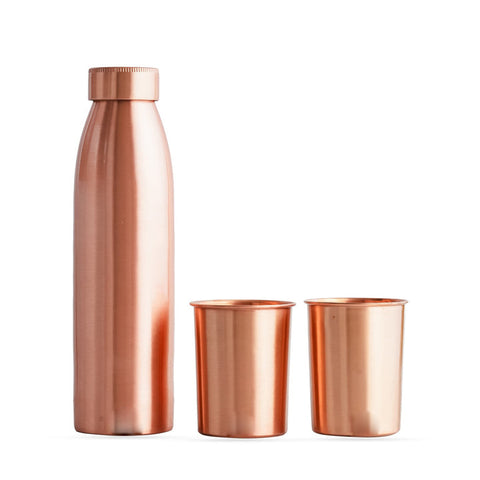 Copper Bottle and Glass Gift 3 Pc Set