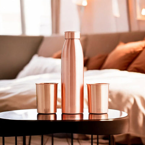 Copper Bottle and Glass Gift 3 Pc Set