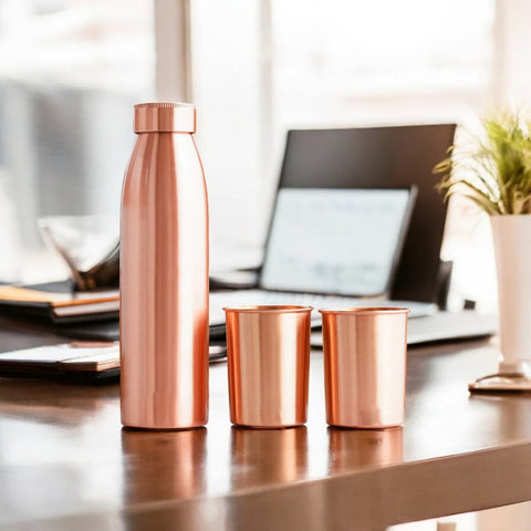 Copper Bottle and Glass Gift 3 Pc Set