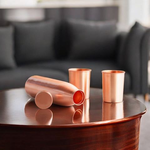 Copper Bottle and Glass Gift 3 Pc Set