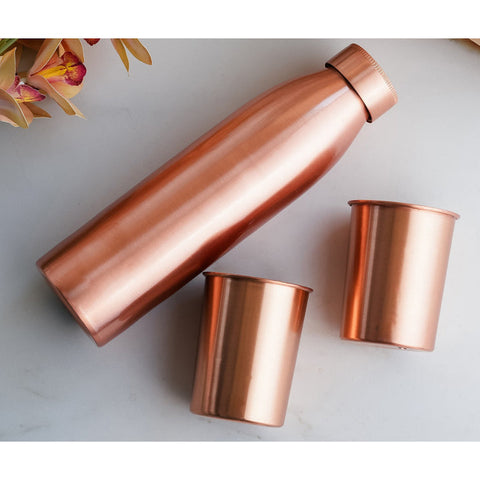 Copper Bottle and Glass Gift 3 Pc Set