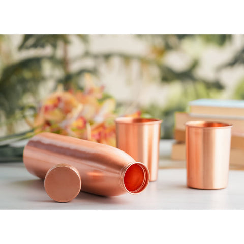 Copper Bottle and Glass Gift 3 Pc Set
