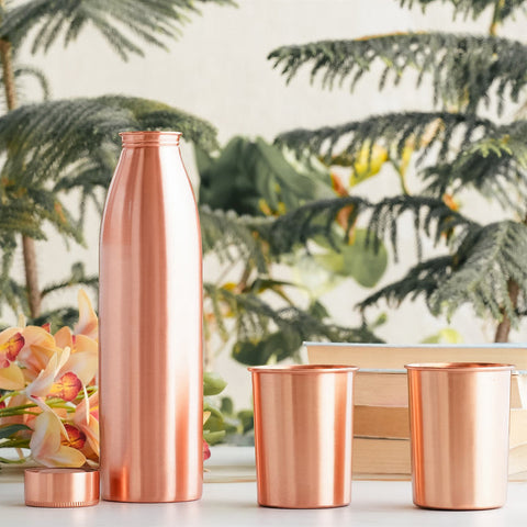 Copper Bottle and Glass Gift 3 Pc Set