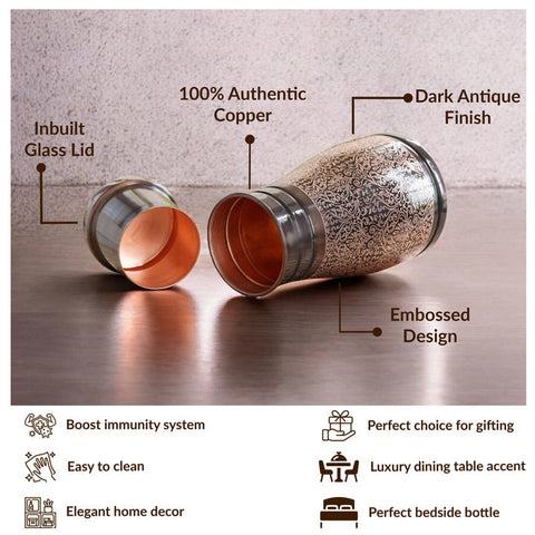 Copper Embossed Bedroom Bottle 950ml with Glass
