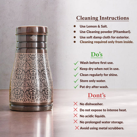 Copper Embossed Bedroom Bottle 950ml with Glass