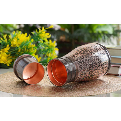 Copper Embossed Bedroom Bottle 950ml with Glass