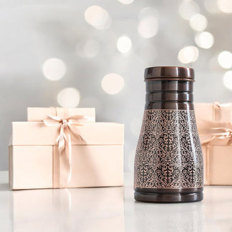 Copper Embossed Bedroom Bottle 950ml with Glass