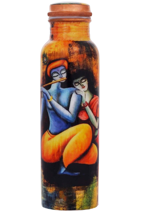 Copper Water Bottle 900ml Radha Krishna Design