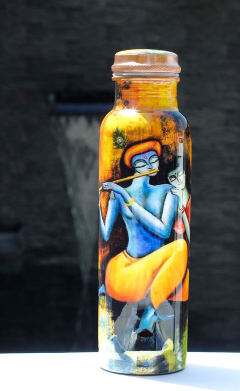 Copper Water Bottle 900ml Radha Krishna Design