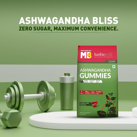 Koshaveda Ashwagandha Gummies Cranberry Mint by MuscleBlaze, 30 gummies