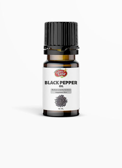 Nature's Basket Black Pepper Essential Oil for Hair, Skin, Massage & Aromatherapy - 15ml