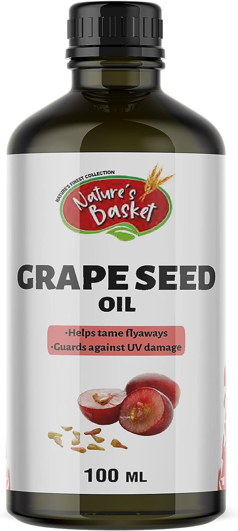 Nature's Basket Grapeseed Oil 100ml - Pure Anti Ageing Oil, Natural Hair Conditioner, Cold Pressed Grape Seed Oil
