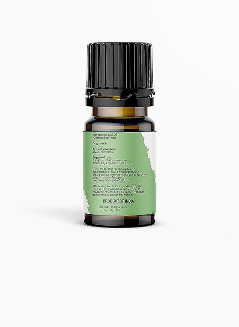 Nature's Basket Pure and Natural Basil Essential Oil for Skin, Hair Care, Stress Relief - Undiluted Essential Oil with Dropper for Aromatherapy and Relaxation - 15ml