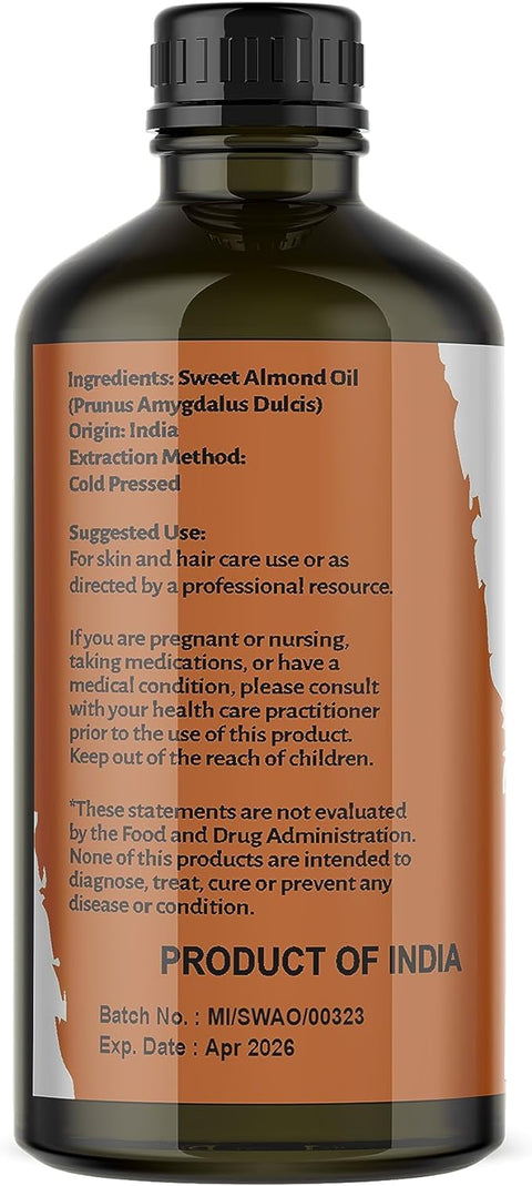 Nature's Basket Sweet Almond Oil (Badam Oil) 100% Cold-Pressed, Pure & Natural, Unrefined, Therapeutic Grade Carrier Oil-Promotes Healthy Looking Skin, Great As Baby Oil, Anti-Wrinkles, Anti-Aging - (100 Ml)