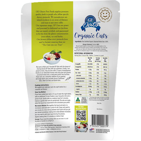 Gloriously Free Uncontaminated Oats Organic 500g