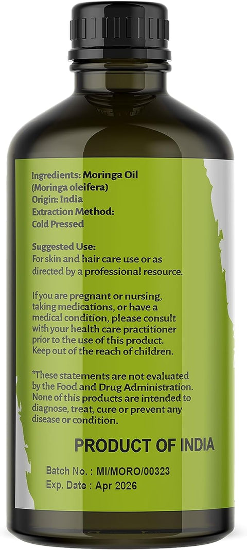 Nature's Basket 100% Pure Natural Cold Pressed Moringa Carrier Undiluted Oil | Moringa oleifera | Behen Oil for Hair Growth and Skin Care | 100 ml