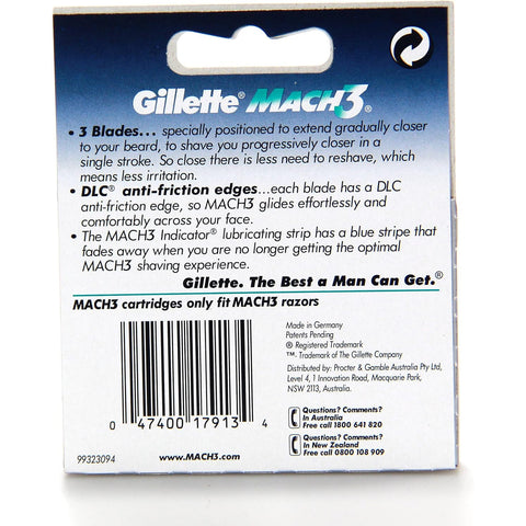 Gillette Mach3 Men's Razors / Blades Refill Cartridges, 4 Pack