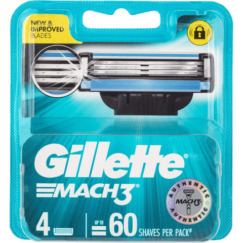 Gillette Mach3 Men's Razors / Blades Refill Cartridges, 4 Pack