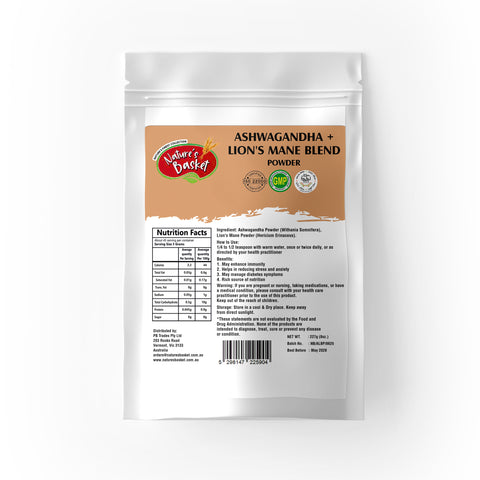 Natures Basket Ashwagandha + Lion’s Mane Powder – 227g
