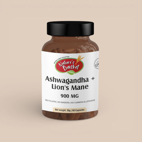 Ashwagandha + Lion’s Mane Capsules – 900mg | 60 Caps | Natures Basket