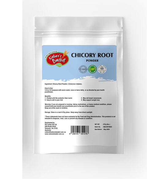 Package of Nature's Basket Chicory Root Powder on a white background