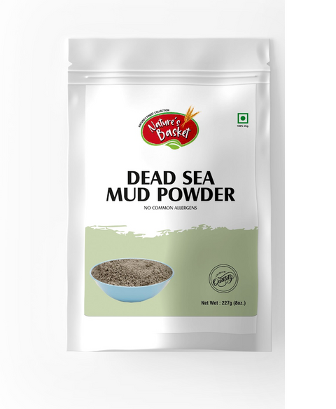 Pure Dead Sea Mud Powder 227g by Natures Basket – mineral-rich Maris Limus for detoxifying face masks, body wraps, and skincare.
