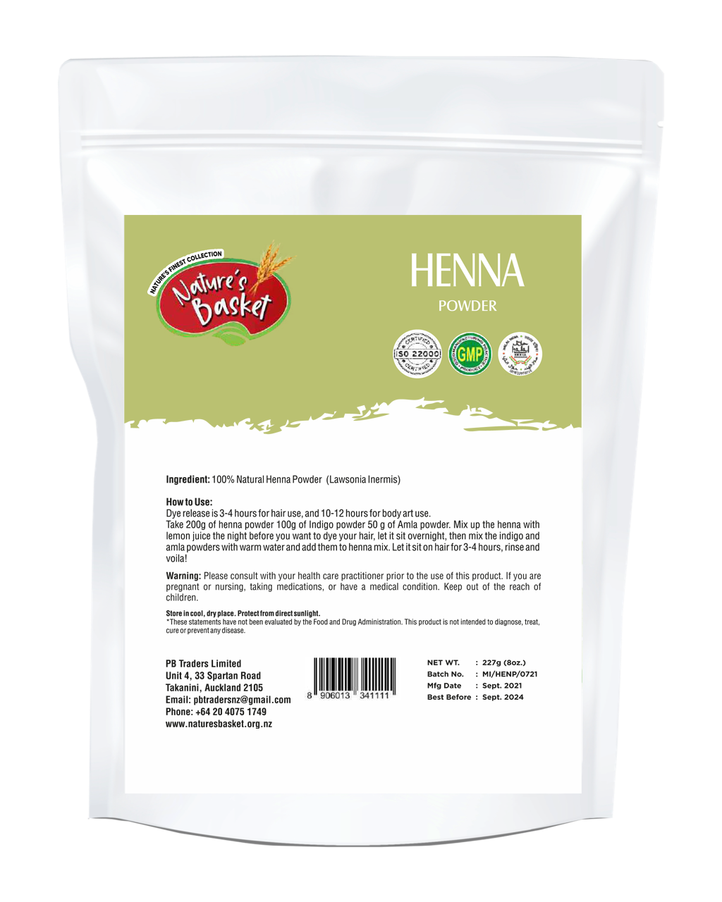 Nature's Basket Henna Powder 227g Nature's Basket AU