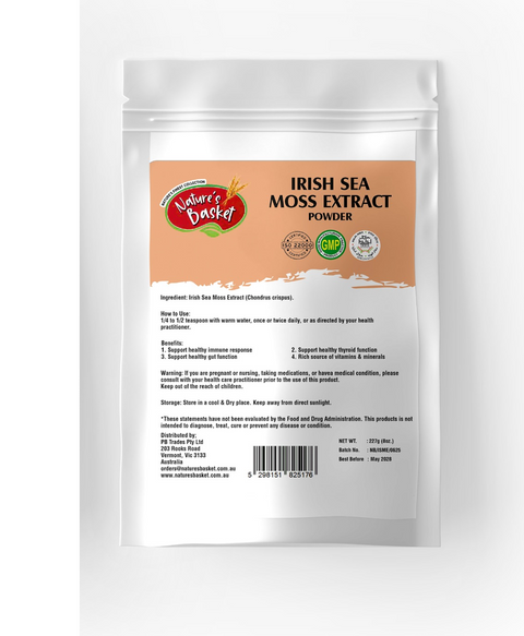 Package of Irish Sea Moss Extract Powder by Nature's Basket on a white background