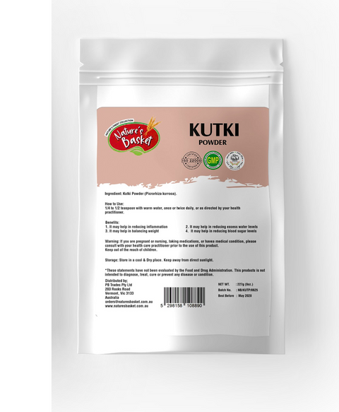 Package of Nature's Basket Kutki Powder on a white background