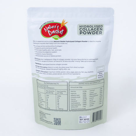 Nature's Basket Hydrolysed Collagen Powder packaging on a white background