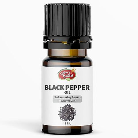 Nature's Basket Black Pepper Essential Oil for Hair, Skin, Massage & Aromatherapy - 15ml