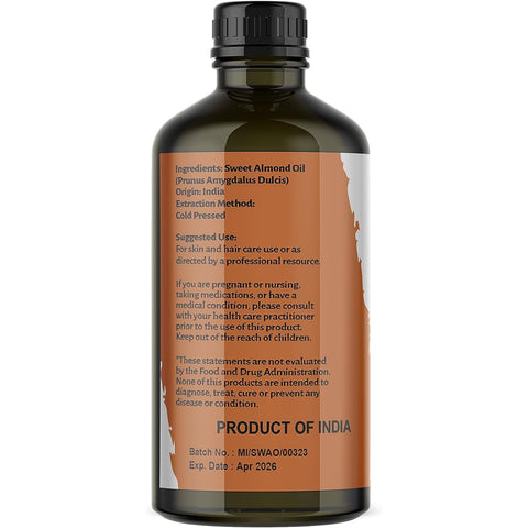 Nature's Basket Sweet Almond Oil (Badam Oil) 100% Cold-Pressed, Pure & Natural, Unrefined, Therapeutic Grade Carrier Oil-Promotes Healthy Looking Skin, Great As Baby Oil, Anti-Wrinkles, Anti-Aging - (100 Ml)