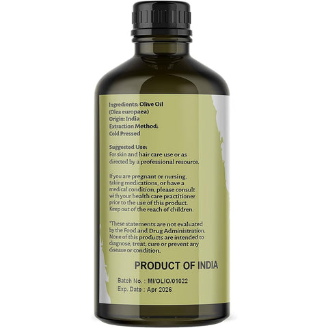 Nature's Basket Pure Olive Cold Pressed Carrier Oil For Hair & Skin, 100 ml Helps Strengthen Hair Roots, Deeply Moisturizes Skin, Helps Reduce Wrinkles & Fine Lines, No Alcohol, Parabens & Sulphates - 100 Ml