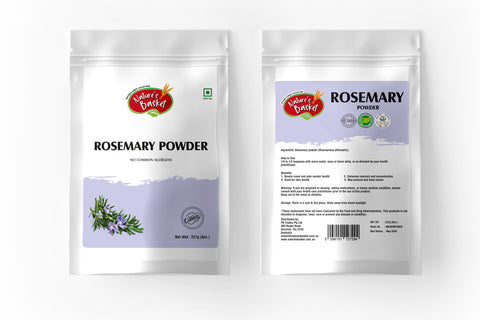 Two packages of Rosemary Powder with labels on a white background