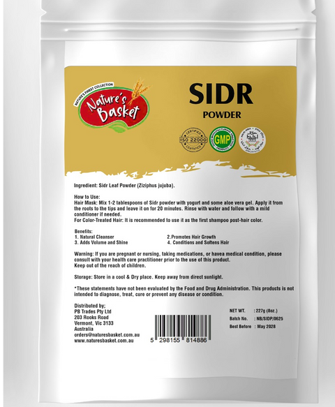 Package of Nature's Basket SIDR Powder with label and branding details.